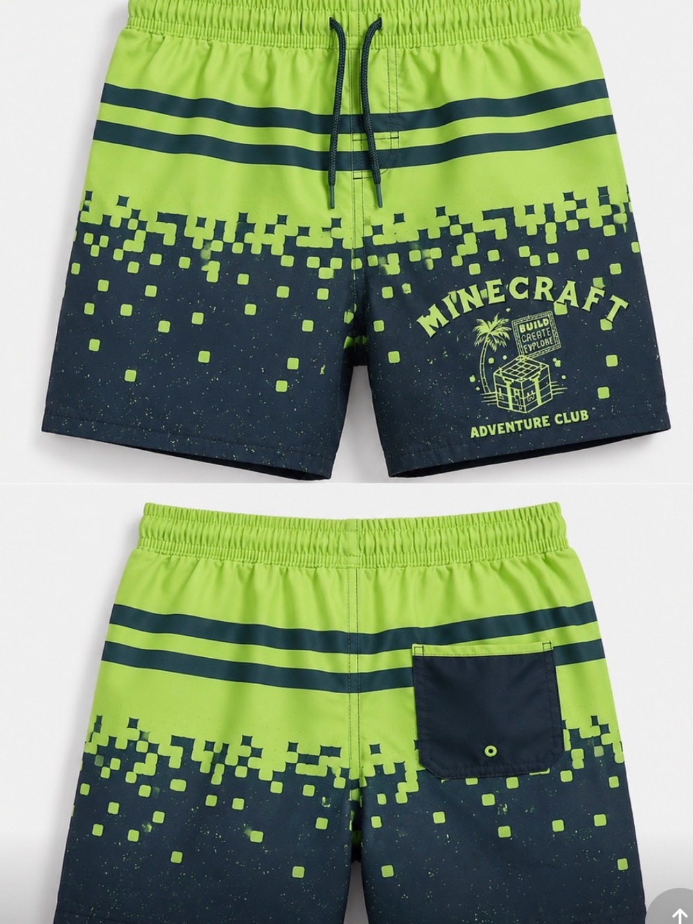 Minecraft Boys' Lime & Navy Adventure Club Swim Trunks - Size 10-12